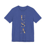 USA Vertical Script Gold Accent Tee | Unique • Soulful • Accepting | 250th Anniversary Edition