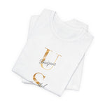 USA Vertical Script Gold Accent Tee | Unique • Soulful • Accepting | 250th Anniversary Edition