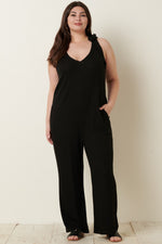 Rebbeca Rib Knit V-Neck Cross Back Jumpsuit