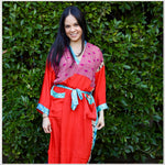 Recycled Silk Vintage Kimono - Bright Red, Burgundy, Powder Blue