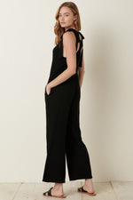 Rebbeca Rib Knit V-Neck Cross Back Jumpsuit