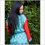 Recycled Silk Vintage Kimono - Bright Red, Burgundy, Powder Blue