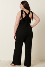 Rebbeca Rib Knit V-Neck Cross Back Jumpsuit