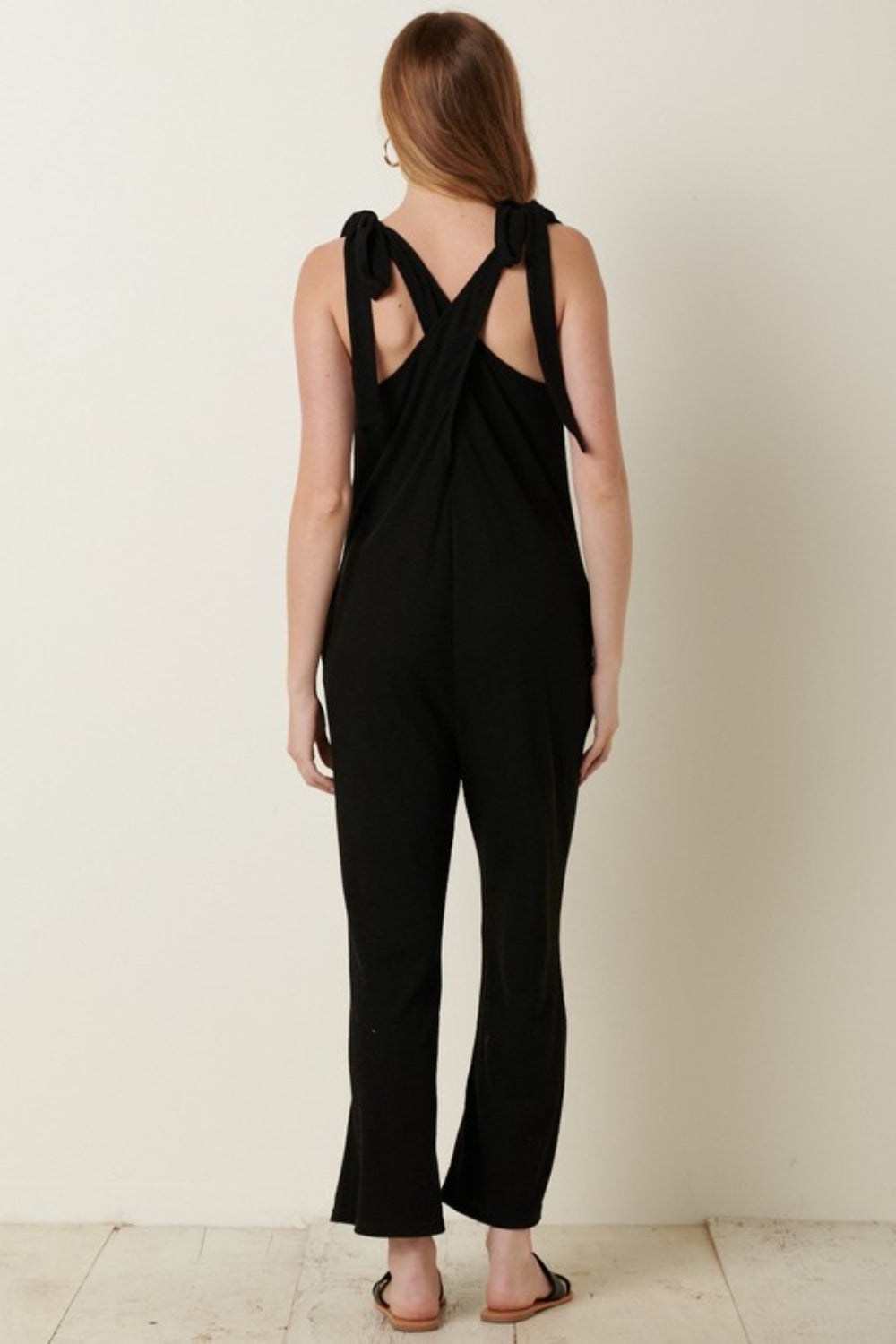 Rebbeca Rib Knit V-Neck Cross Back Jumpsuit