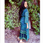 Recycled Silk Vintage Kimono - Turquoise Blue, Lapis Blue, White and Goldish Yellow