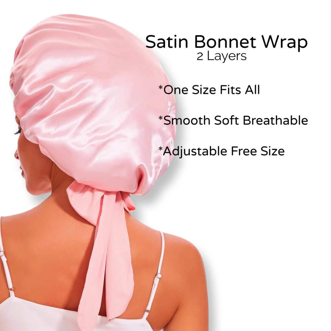 Satin Bonnet w/Scrunchie and Resin Fashion Hair Clips (clip colors vary)