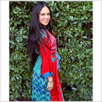 Recycled Silk Vintage Kimono - Bright Red, Burgundy, Powder Blue