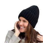 Luxurious Ribbed Cuffed Cashmere and Wool Knit Beanie with Satin Lining Unisex Female Owned USA Company