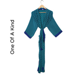 Recycled Silk Vintage Kimono - Teal and Electric Blue