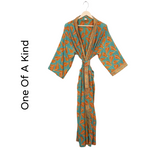 Recycled Silk Vintage Kimono - Teal Green and Rustic Taupe