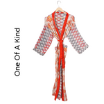 Recycled Silk Vintage Kimono - White, Ice Blue and Siren Red