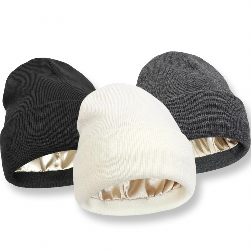 Luxurious Ribbed Cuffed Beanie with Satin Lining Unisex Female Owned USA Company. As seen on KTLA5 News LA