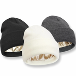 Luxurious Ribbed Cuffed Beanie with Satin Lining Unisex Female Owned USA Company. As seen on KTLA5 News LA