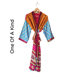 Striking Patterned Silk Pattern Blended Kimono Robe Hand Made by Females, Black Owned USA Business. 