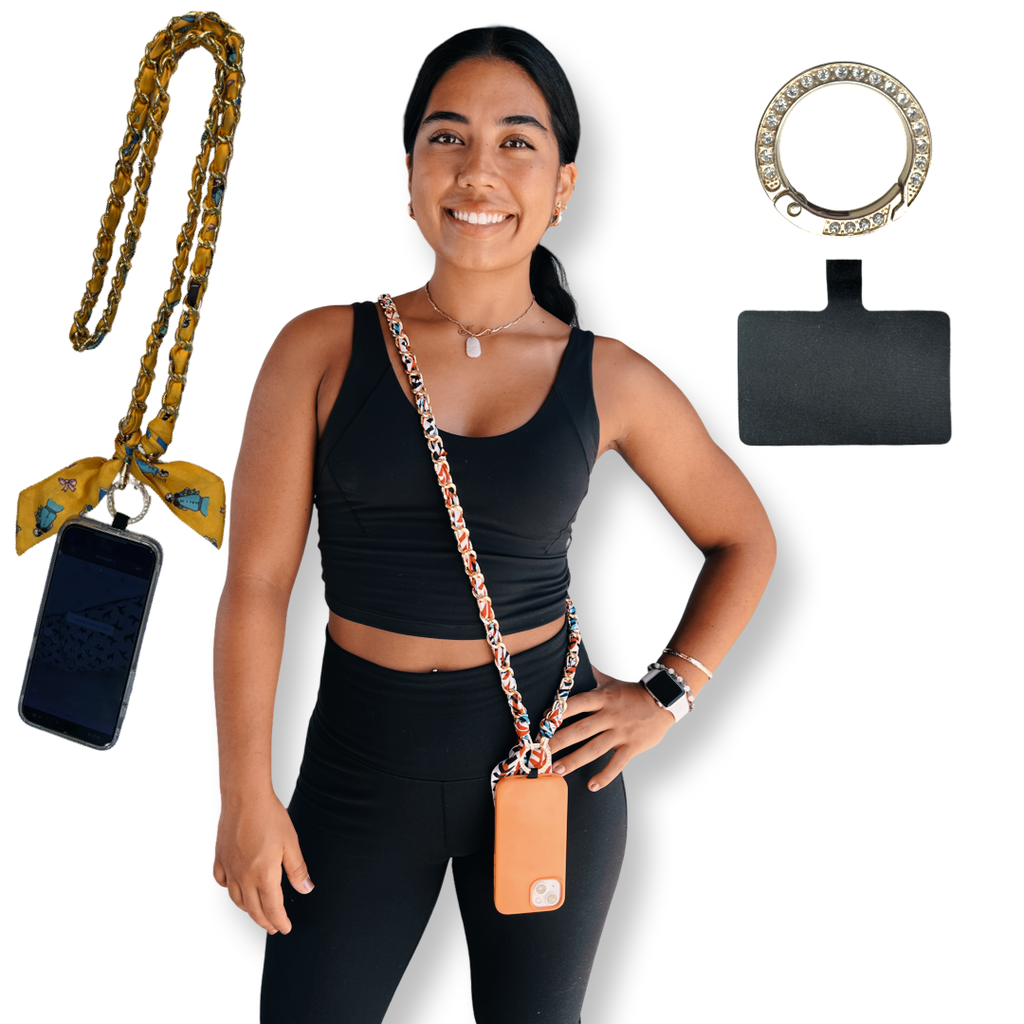 Luxurious Crossbody Phone Strap Neck Lanyard Versatile Silky Satin Gold Chain Trending Female Owned USA Company
