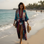 Silk Kimonos with Up cycled Silk Saree Fabrics, Vibrant Patterns/Colors Hand Made by Females, Black Owned USA Business. 