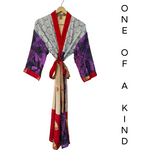 Silk Kimonos with Up cycled Silk Saree Fabrics, Vibrant Patterns/Colors Hand Made by Females, Black Owned USA Business. 