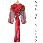 Silk Kimonos with Up cycled Silk Saree Fabrics, Vibrant Patterns/Colors Hand Made by Females, Black Owned USA Business. 