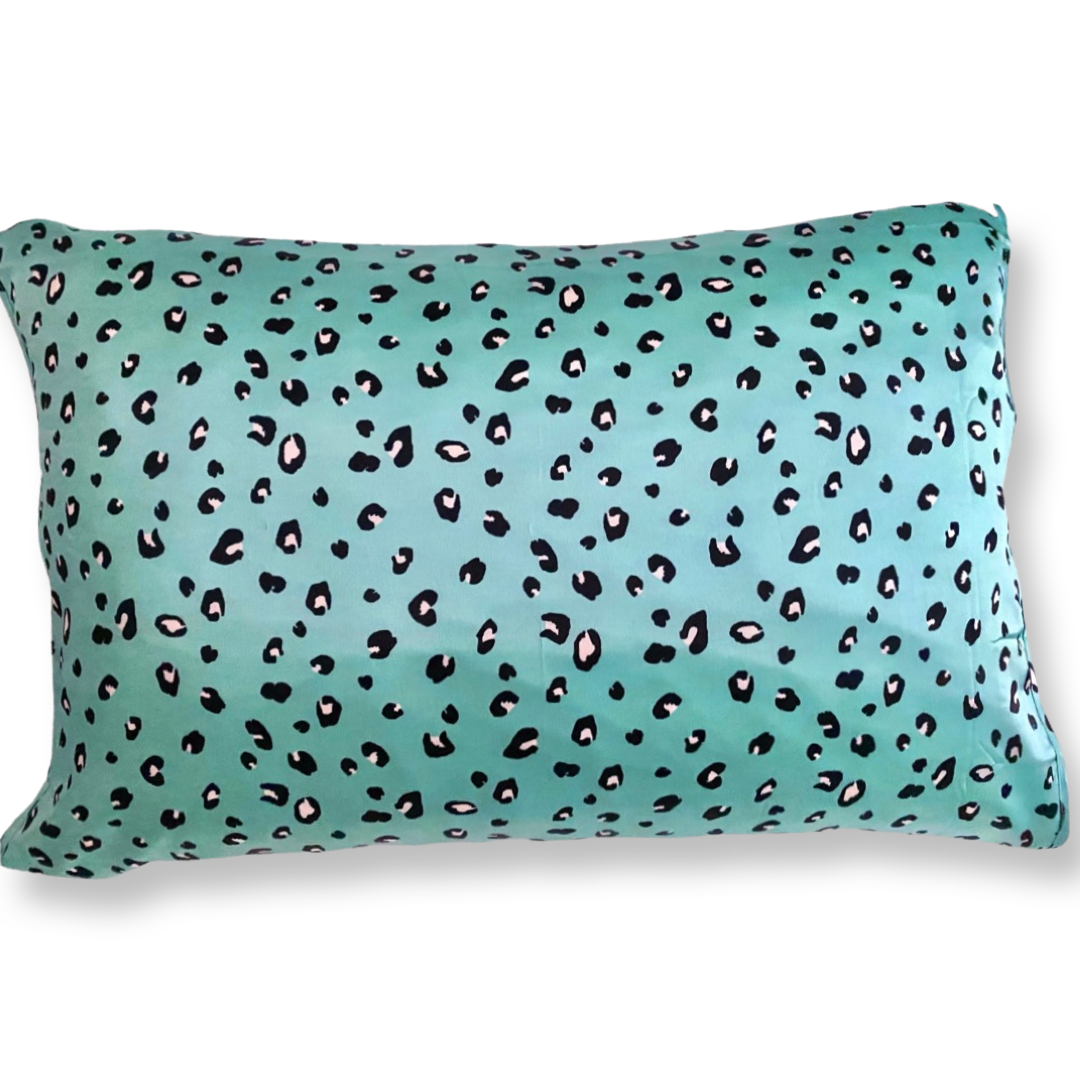 Turquoise Leopard Eco-Satin Pillow Sleeve