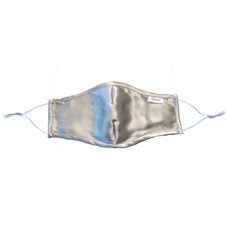 Grey Silk Face Mask, interior pocket to holds n95 filter, non-surgical, great for skin protection made in USA