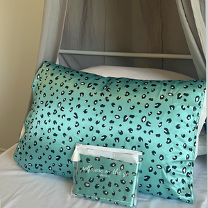 Turquoise Leopard Eco-Satin Pillow Sleeve