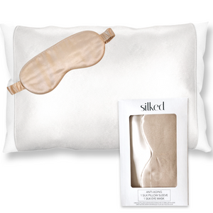 Ivory Silk Pillow Sleeve w/Champagne Eye Mask Set